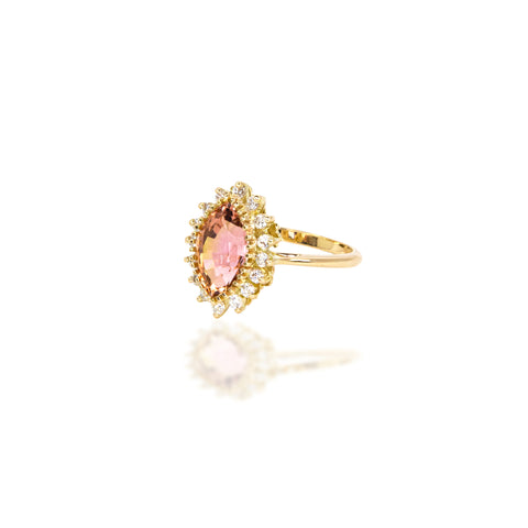 Sherbert Tourmaline & Diamond Marquise Flower Ring